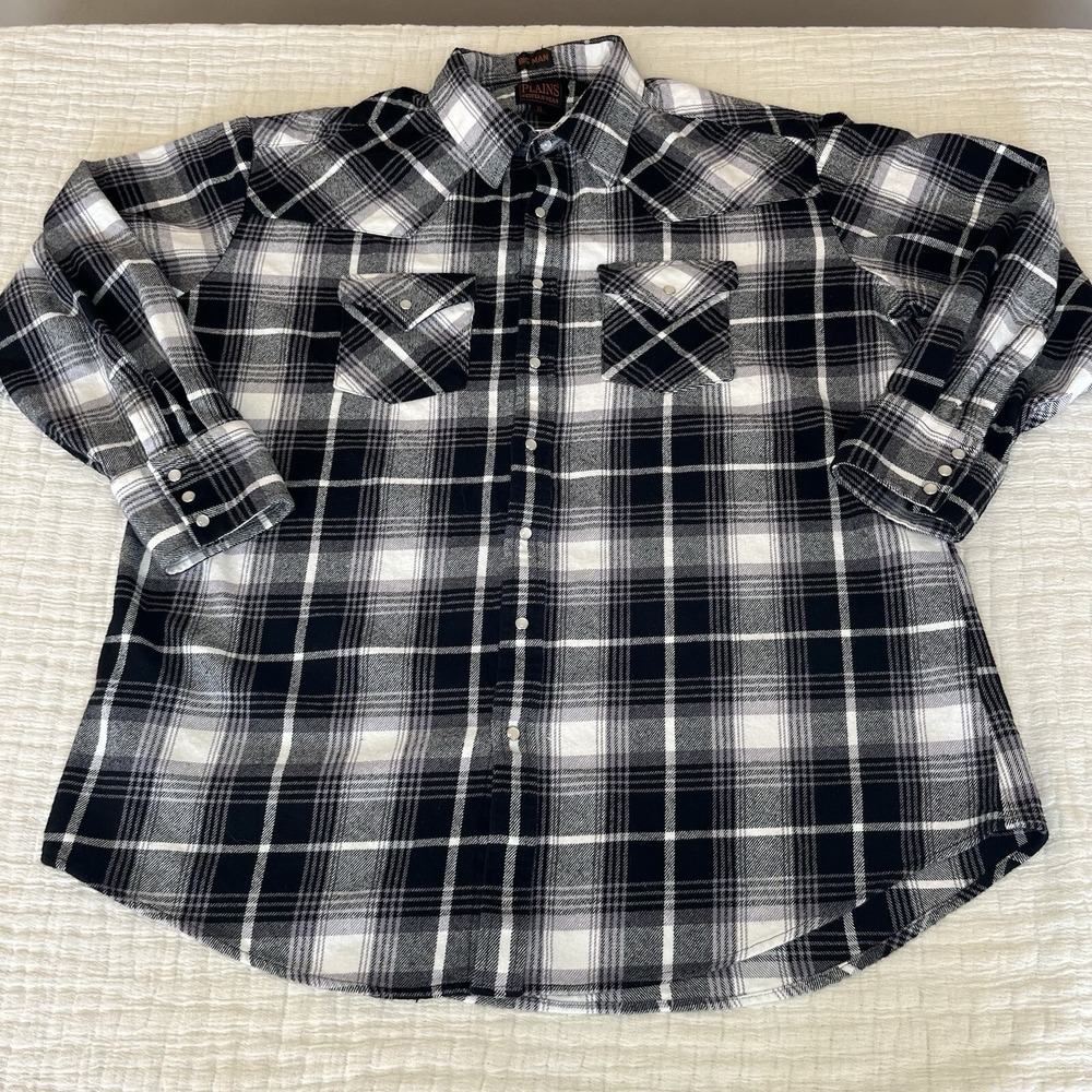 Plains Western Wear Big Man Shirt Long Sleeves Plaid Sz 2XL Pearl Snaps‎